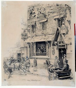Ansicht des Eingangs zum Cabaret du Chat Noir. Tintenzeichnung von Paul Merwart (1855-1902) 19. Jahrhundert Paris, Musée Carnavalet