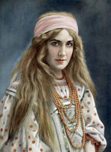 Opernsängerin Marguerite Carre (1880-1947) als Snegourotchka in der Oper Snegourotchka, Paris, Foto von Paul Nadar aus der französischen Zeitung "Le Theatre" vom Juli 1908
