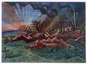 Sonnenaufgang, Ruinen eines Hospizes, nordwestlich von Wytschaete, zerstört durch Bombardierung 1917, aus 