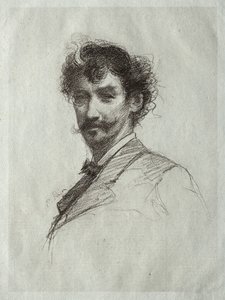 James McNeill Whistler mit weißer Locke und Monokel von Paul Rajon