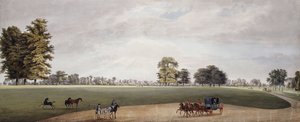 Eine Kutsche im Park von Luton, getroffen von Reitern und spielenden Fohlen von Paul Sandby