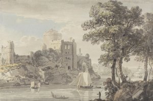 Ein Schloss am Fluss von Paul Sandby
