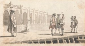 Eine Gruppe von Männern auf dem Westminster Pier