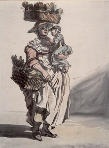 Eine Londoner Gemüsehändlerin mit einem Kind, 1759 von Paul Sandby