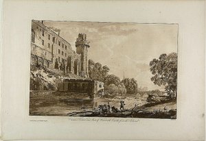 Cäsars Turm und Teil von Warwick Castle von der Insel, Platte drei aus Ansichten von Warwick Castle