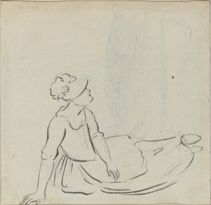 Mädchen mit Haube liegend (verso) von Paul Sandby