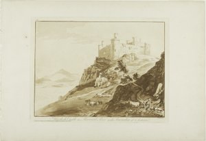 Harlech Castle in Merioneth Shire mit Snowdon in der Ferne von Paul Sandby