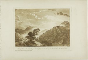 Llangollin im County Denbigh, von der Turnpike Road über dem Fluss Dee von Paul Sandby