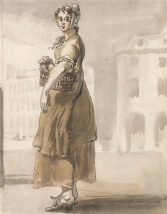 Londoner Rufe: Ein Mädchen mit einem Korb Orangen von Paul Sandby