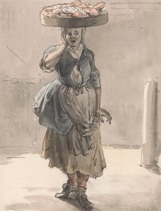 Londoner Rufe: Ein Mädchen mit einem Korb auf dem Kopf ("Lichter für die Katzen, Leber für die Hunde") von Paul Sandby