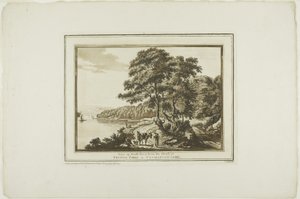 Blick auf den Neath River vom Haus in Briton Ferry in Glamorgan Shire, aus Zwölf Ansichten in Aquatinta nach Zeichnungen vor Ort in Südwales von Paul Sandby