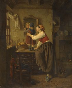 Frau und Kind vor einem Spiegel, 1870er