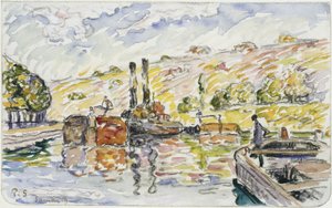 Flusslandschaft mit Schleppern und Kähnen von Paul Signac