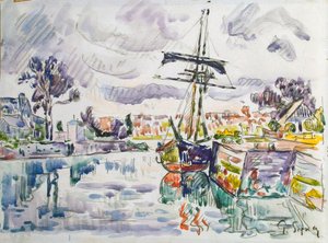 Segelboot an einem Pier, 1920er Jahre von Paul Signac