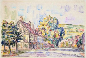 Straße mit einem Fachwerkhaus in der Normandie von Paul Signac