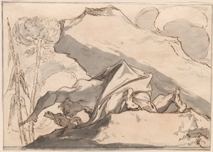 Ein Wüsten-Eremit, der das Kruzifix anbetet von Paul Troger