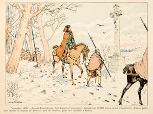 Illustration aus dem Buch „Joan of Arc“ von Theodore Cahu, illustriert von Paul De Semant (1855-1915): Im November 1430 verkauft Jean de Luxembourg Jeanne d