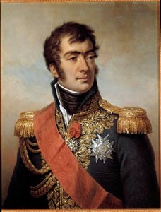 Porträt von Auguste Frederic Louis von Viesse de Marmont, Herzog von Ragusa, Marschall des Kaiserreichs 1809 (1774-1852) - dargestellt in Uniform mit dem Abzeichen der Ehrenlegion unter der Restauration. Gemälde von Paulin Jean-Baptiste