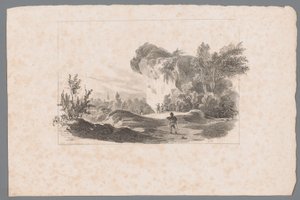Landschaft mit Figuren bei einem Felsen von Paulus Lauters