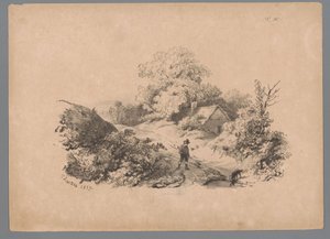Landschaft mit Mann und Hund auf einem Feldweg von Paulus Lauters