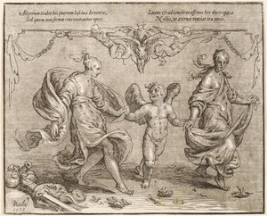 Amor tanzt mit zwei allegorischen Frauen von Paulus Moreelse