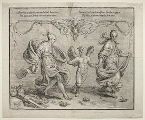 Amor tanzt mit zwei allegorischen Frauen, 1612 von Paulus Moreelse