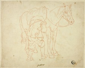 Mann, der den Sattel auf einem Pferd anpasst von Paulus Potter