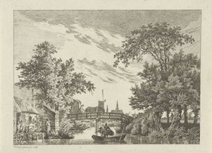 Landschaft mit Heuwagen auf einer Brücke