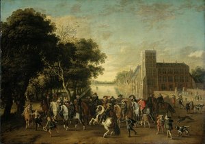 Prinz Moritz von Oranien begleitet von Friedrich V. und seiner Frau Elizabeth Stuart, König und Königin