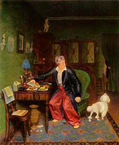 Ein Aristokrat frühstückt, oder Seide auf dem Magen und nichts im Inneren, 1849-1850 von Pavel Andreevich Fedotov