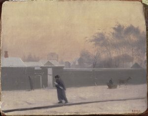 Winterliche Straße auf der Wassiljewski-Insel, St. Petersburg, ca. 1851 von Pavel Andreevich Fedotov