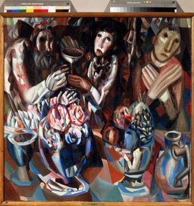Drei am Tisch. Gemälde von Pavel Nikolayevich Filonov (1883-1941) 1914-1915 Staatliches Russisches Museum, Sankt Petersburg von Pawel Nikolajewitsch Filonow
