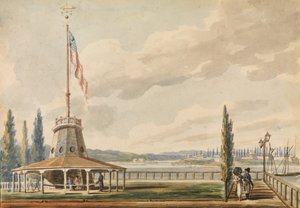 Der erste Blick des Reisenden auf New York—The Battery und Flaggenmast, 1811-ca. 1813