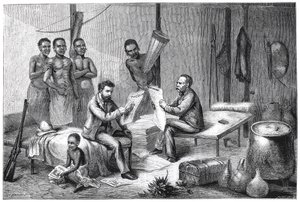 Livingstone und Stanley erhalten Zeitungen in Zentralafrika, 1871-1873 von Pearson