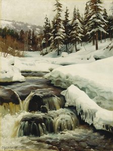 Winterlandschaft mit Gebirgsbach von Peder Monsted