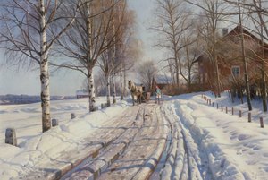 Sonniger Wintertag in Vestanvik bei Leksand, Dalarna von Peder Monsted