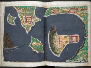 Plan von Hormuz, aus dem portugiesischen Manuskript, dem Livro do Estado da India Oriental von Pedro Barreto de Resende von Pedro Barretto de Resende