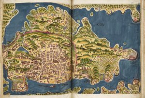 Portugiesische Illustration von Goa, aus dem Manuskript Livro do Estado da India Oriental von Pedro Barreto de Resende, Sloane MS 197 von Pedro Barretto de Resende