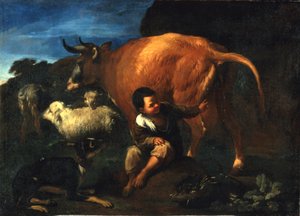 Hirtenjunge und Kuh, spätes 17. Jahrhundert von Pedro Nunez de Villavicenzio