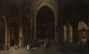 Innenansicht einer gotischen Kirche bei Nacht, Blick nach Osten von Peeter Neeffs (I)