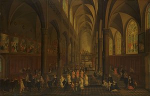 Das Innere der Dominikanerkirche in Antwerpen, Blick nach Osten, mit der Prozession des Heiligen Sakraments von Peeter Neeffs (I)