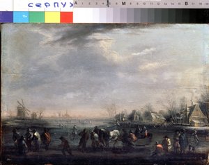 Winterlandschaft mit Schlittschuhläufern von Peeter or Pieter Bout
