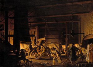 In der Anker-Schmiede in Soderfors. Die Schmiede bei der Arbeit