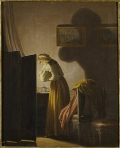 Eine Frau fängt Flöhe bei Kerzenlicht von Pehr Hilleström