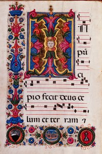 Piccolomini-Bibliothek: Chorbuch, Cod. 5.E, ff. 4v mit „Blattinitiale“, von Pellegrino di Mariano von Pellegrino di Mariano