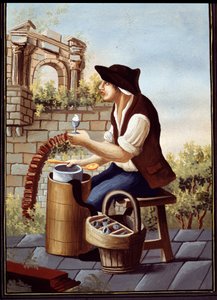 Neapolitanische Volksbräuche: der Eisverkäufer (Gelato, Gelati) und gehende Sorbets. Detrempe de Pelliccia (19. Jahrhundert) Neapel Museo Nazionale di San Martino von Pelliccia