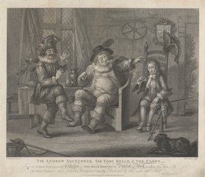 Sir Andrew Aguecheek, Sir Toby Belch und der Clown - "Was ihr wollt", Akt II, Szene III von Peltro W. Tomkins