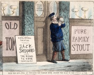 Der Junge, der durch das Holen des Familienbiers den Weg zur Kneipe lernt, veröffentlicht um 1872