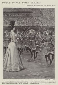 Kinder des Londoner Schulvorstands bei körperlichen Übungen in der Albert Hall (Lithographie) von Percy F.S. (after) Spence