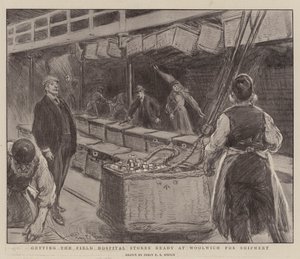 Vorbereitung der Feldlazarettvorräte in Woolwich für den Versand